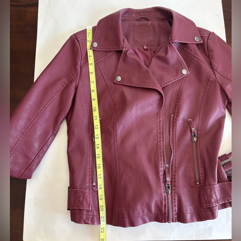 Max Studio Jacket - Women’s Deep Burgundy, Vegan Leather, Moto Jacket. Size Sm - Picture 9 of 9